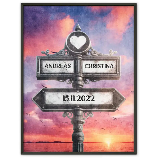 Liebes Poster Wegweiser Lila Wolken Vintage für Paare