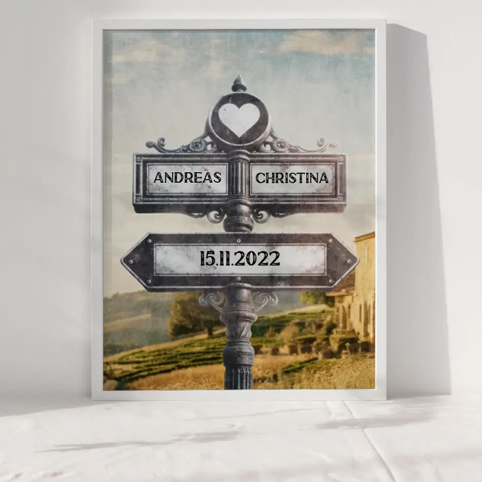 Personalisiertes Poster Liebe Wegweiser Provence Vintage für Paare