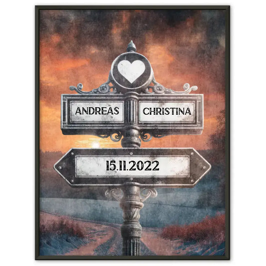 Personalisiertes Poster Paare Wegweiser mit Herz Winter Traum Vintage für Paare