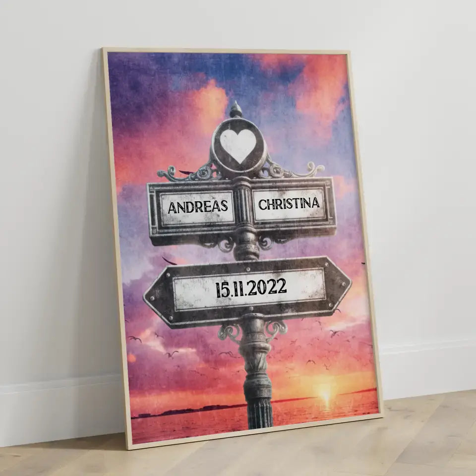 Liebes Poster Wegweiser Lila Wolken Vintage für Paare