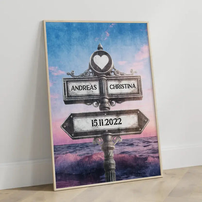 Poster personalisiert Wegweiser Meer Vintage mit Namen & Datum