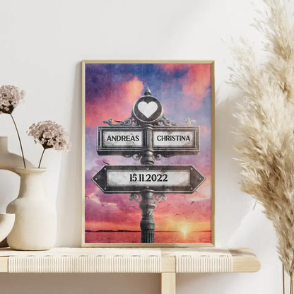 Liebes Poster Wegweiser Lila Wolken Vintage für Paare