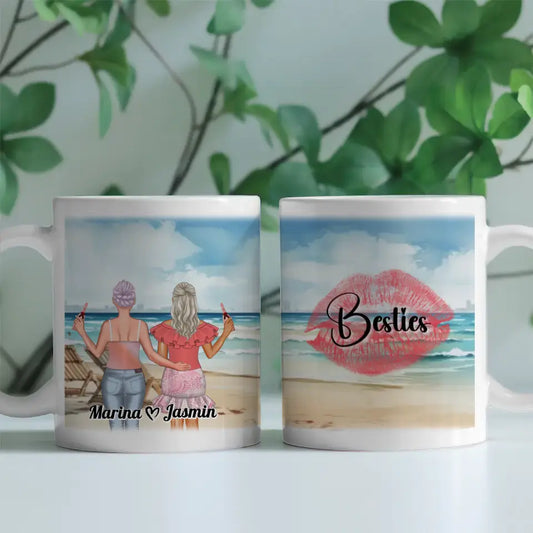 Freundinnen Tasse 2 Personen Besties Meer mit Liegestühlen Besties