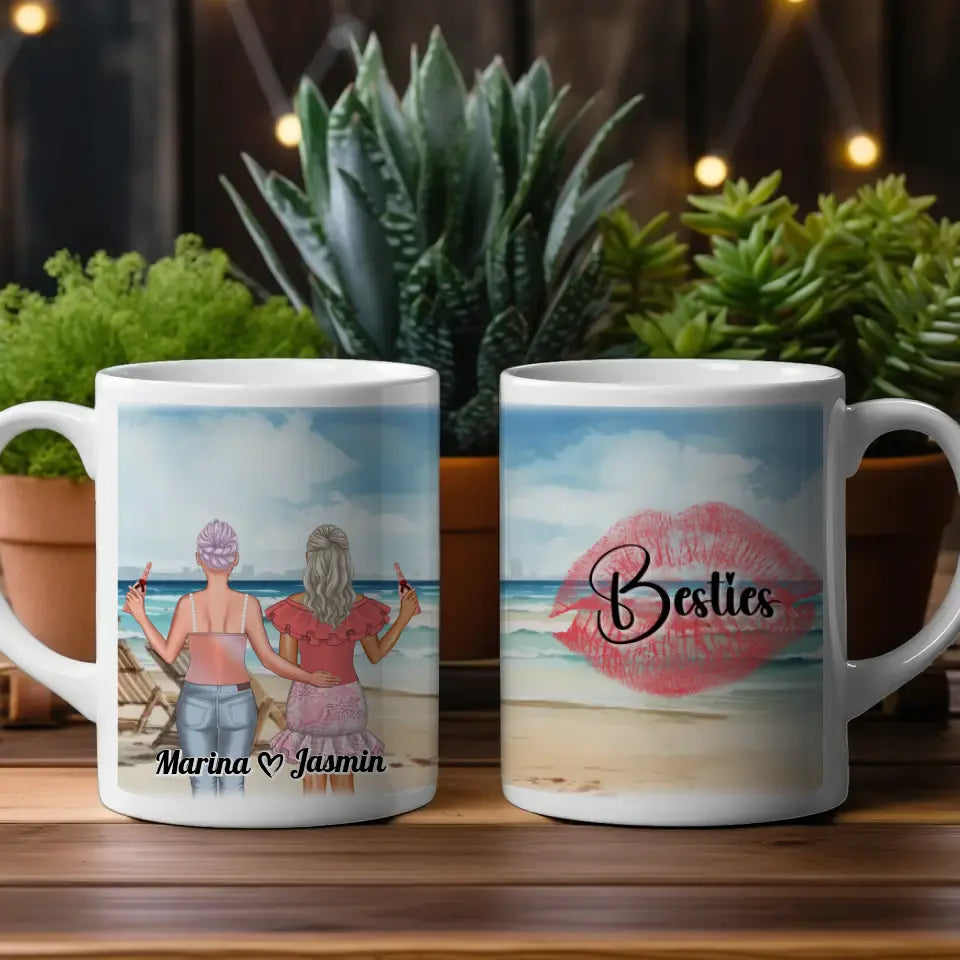 Freundinnen Tasse 2 Personen Besties Meer mit Liegestühlen Besties