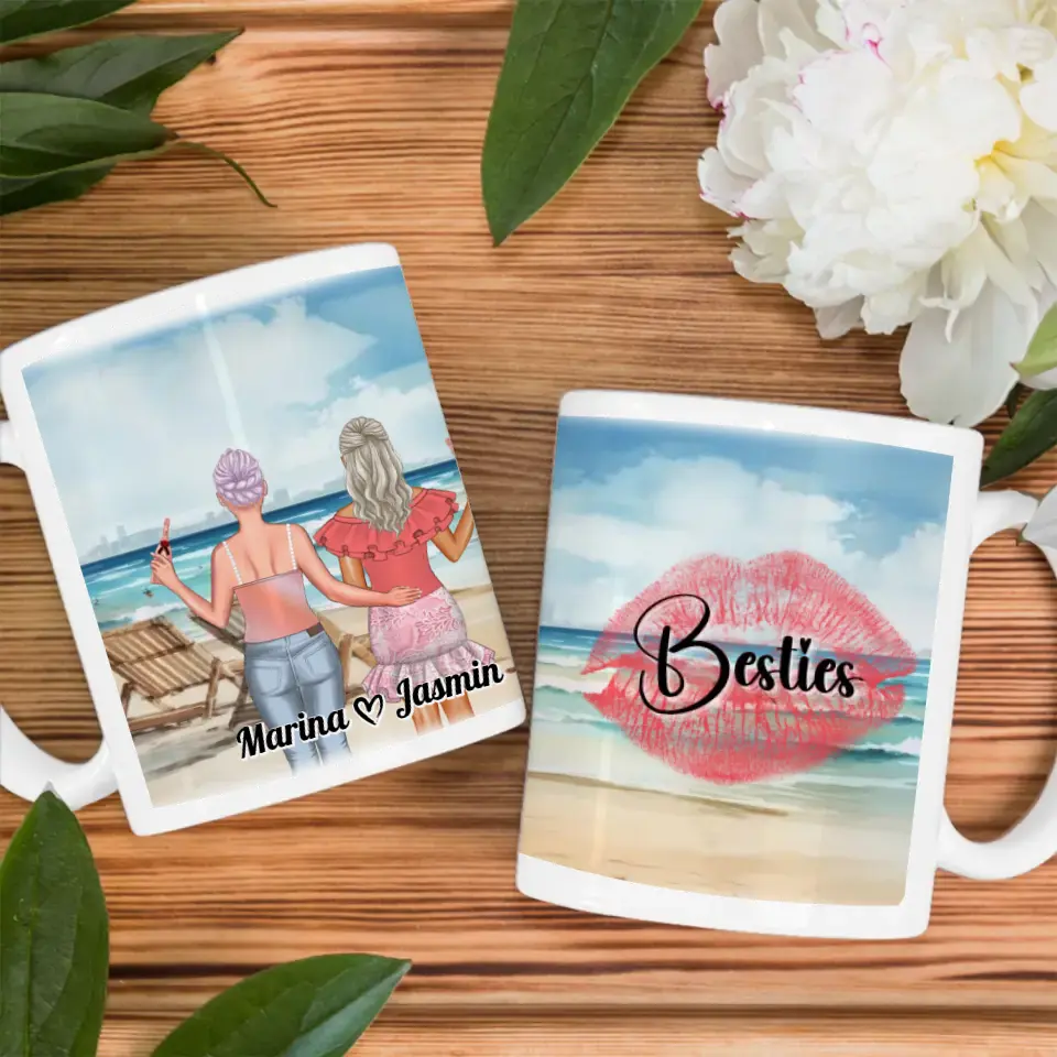 Freundinnen Tasse 2 Personen Besties Meer mit Liegestühlen Besties