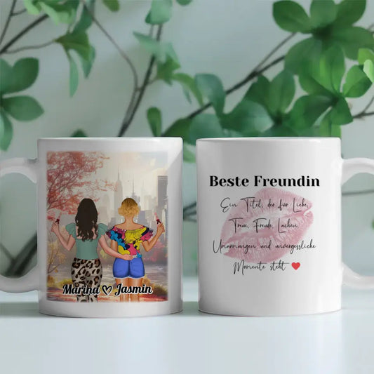 Beste Freundinnen Tasse mit Figuren New York Ausblick