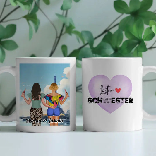Freundschaftstassen 2 Freundinnen Frankreich Eiffelturm Sommer