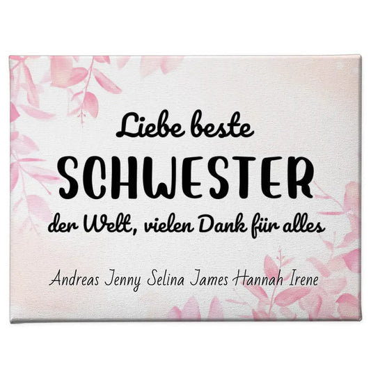 Schwester Leinwand Beste Schwester der Welt Danke für alles Personalisiert