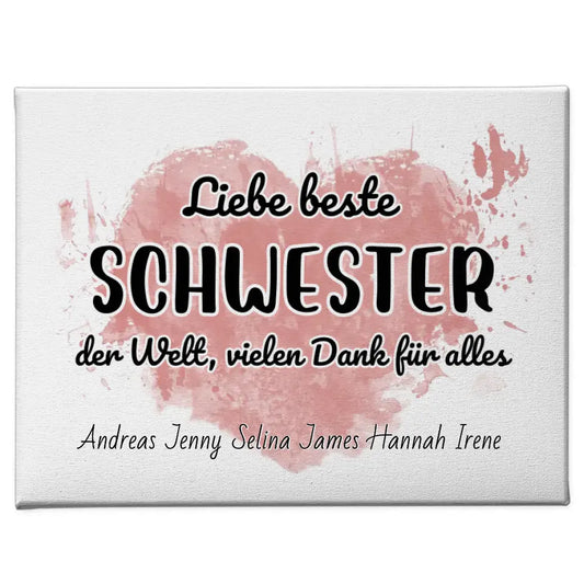 Leinwand mit Namen Beste Schwester der Welt Danke für alles Personalisiert 1