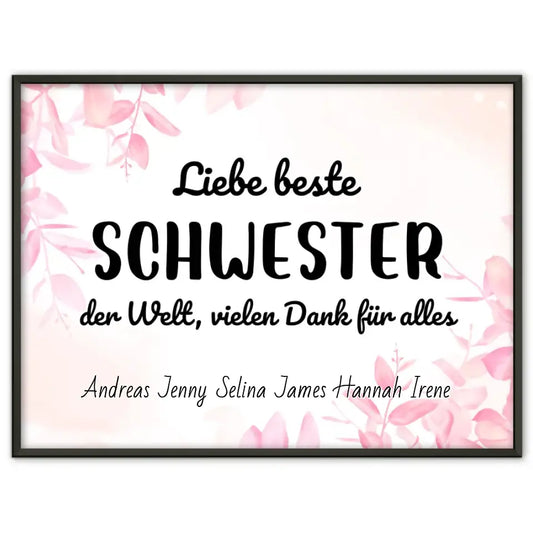 Schwester Poster Beste Schwester der Welt Danke für alles Personalisiert