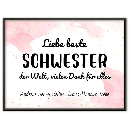 Personalisiertes Schwester Poster Beste Schwester der Welt Danke für alles