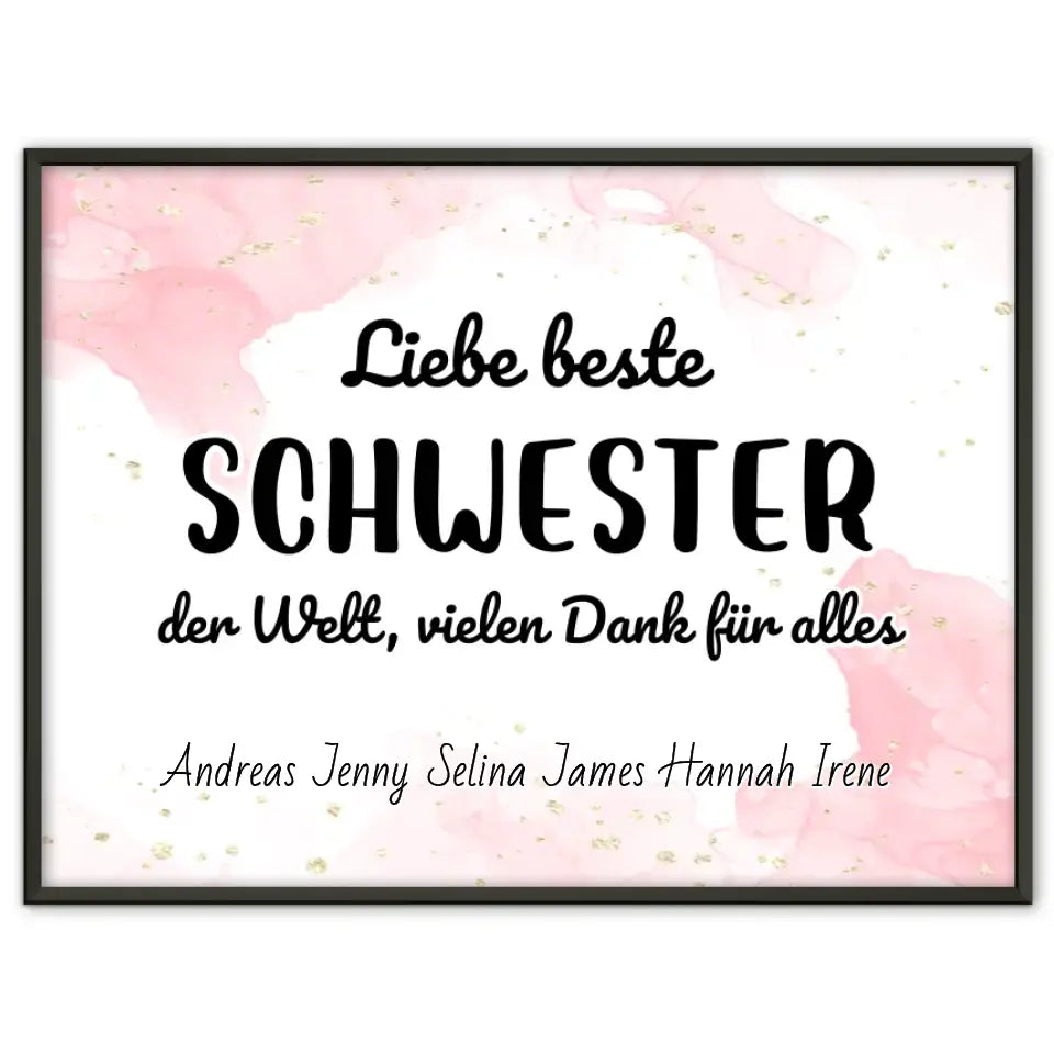 Personalisiertes Schwester Poster Beste Schwester der Welt Danke für alles