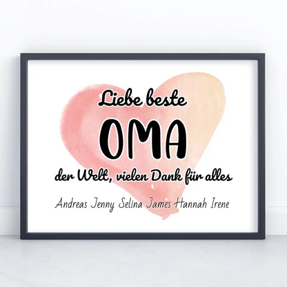 Poster für Beste Oma der Welt Danke für alles Personalisiert