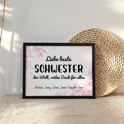 Schwester Poster Beste Schwester der Welt Danke für alles Personalisiert