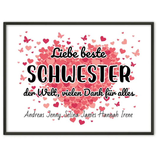 Schwester Poster Personalisiert Beste Schwester der Welt Danke für alles