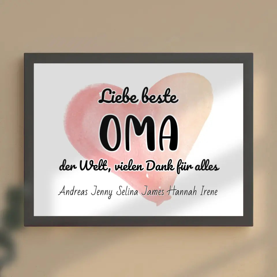 Poster für Beste Oma der Welt Danke für alles Personalisiert