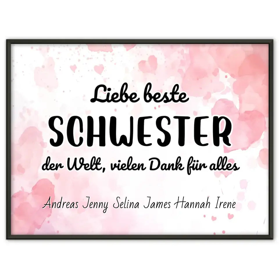 Personalisiertes Poster Beste Schwester der Welt Danke für alles
