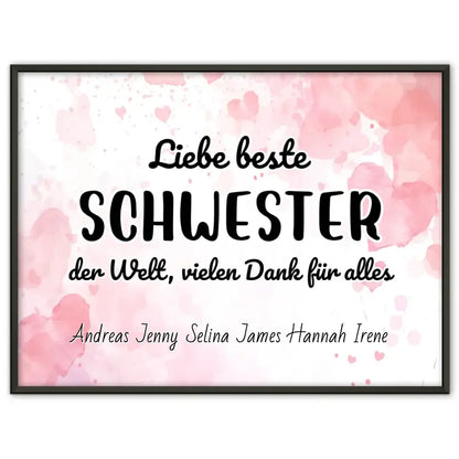Personalisiertes Poster Beste Schwester der Welt Danke für alles