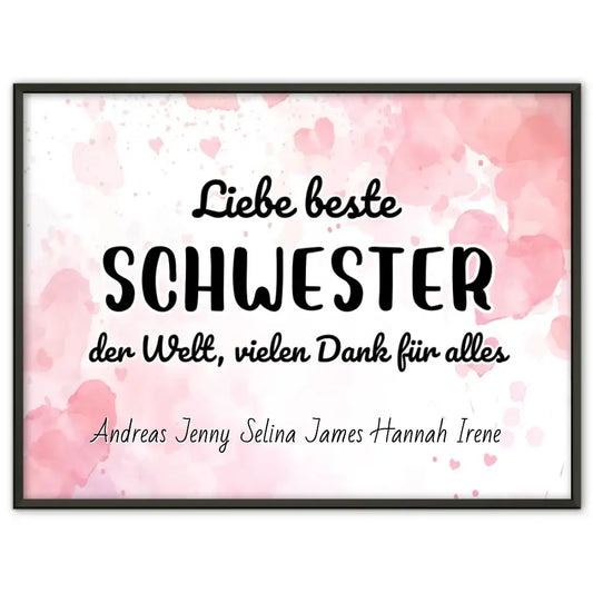 Personalisiertes Poster Beste Schwester der Welt Danke für alles