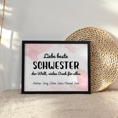 Personalisiertes Schwester Poster Beste Schwester der Welt Danke für alles
