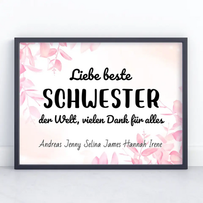 Schwester Poster Beste Schwester der Welt Danke für alles Personalisiert