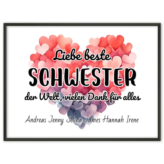 Poster Beste Schwester der Welt Danke für alles Personalisiert