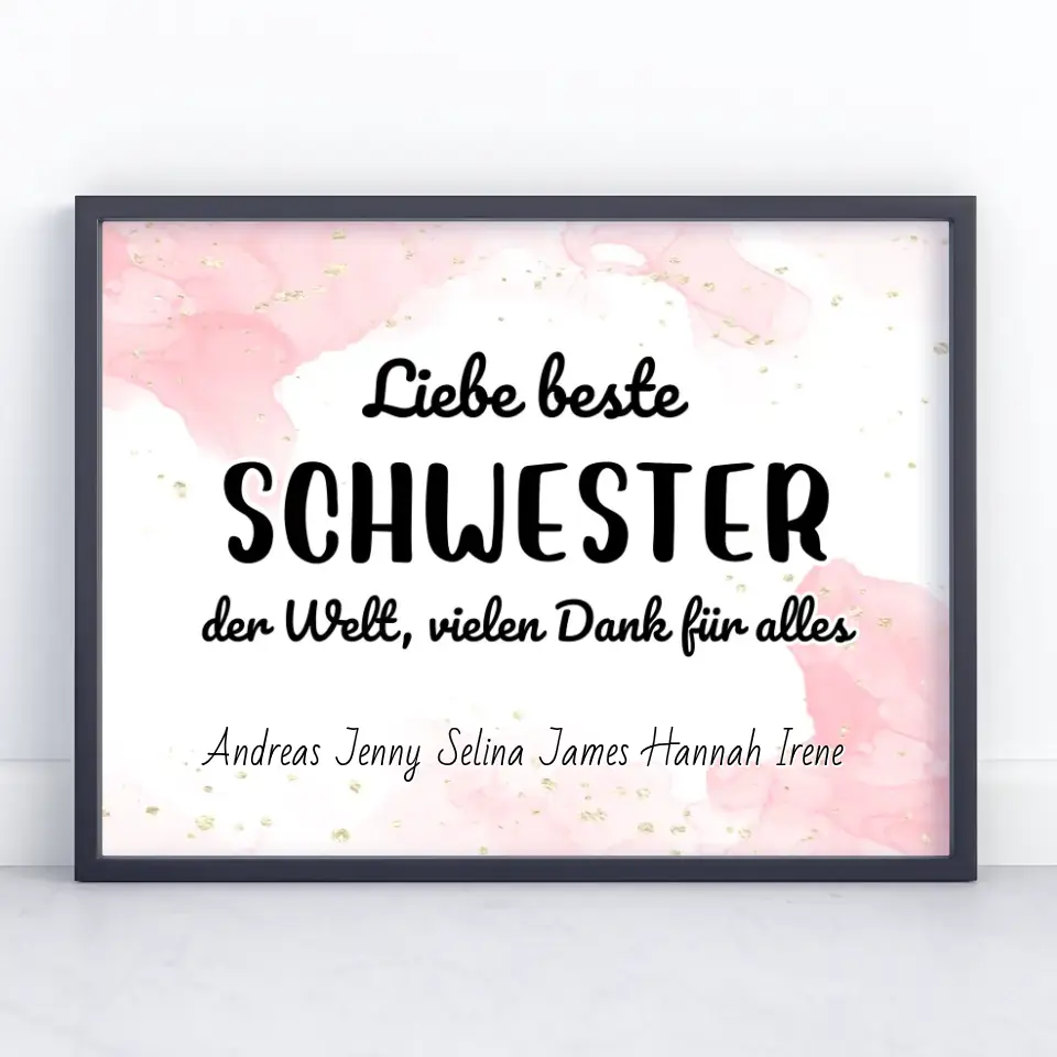 Personalisiertes Schwester Poster Beste Schwester der Welt Danke für alles