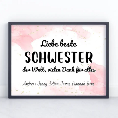 Personalisiertes Schwester Poster Beste Schwester der Welt Danke für alles