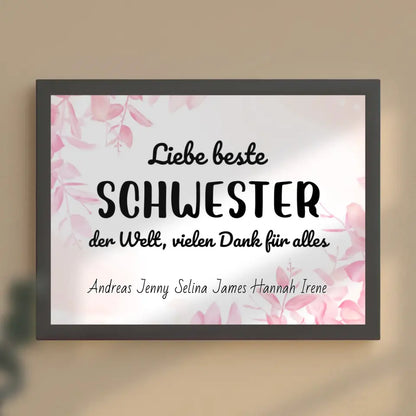 Schwester Poster Beste Schwester der Welt Danke für alles Personalisiert