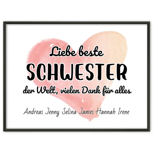 Poster für Beste Schwester der Welt Danke für alles Personalisiert