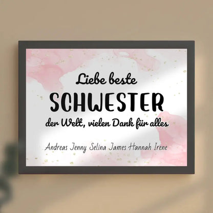 Personalisiertes Schwester Poster Beste Schwester der Welt Danke für alles