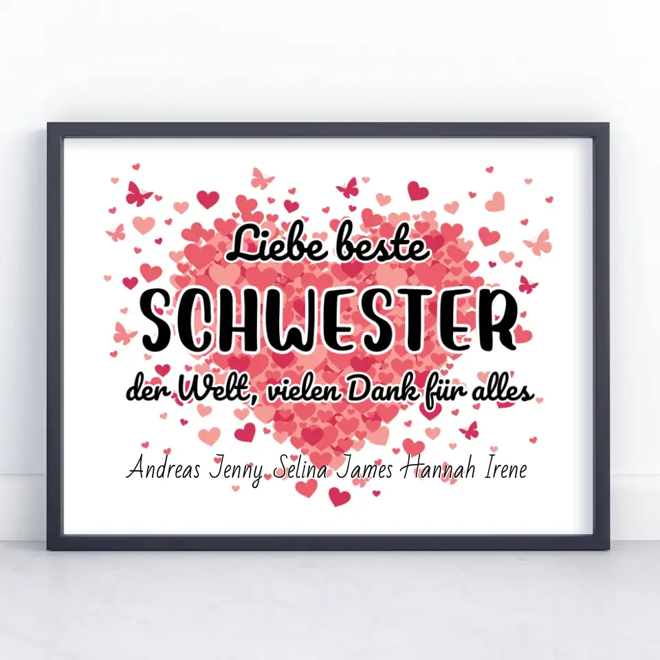 Schwester Poster Personalisiert Beste Schwester der Welt Danke für alles