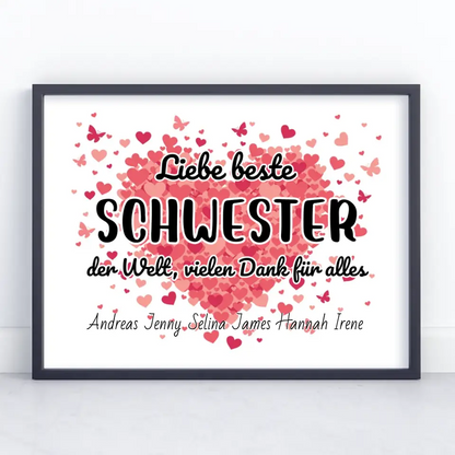 Schwester Poster Personalisiert Beste Schwester der Welt Danke für alles