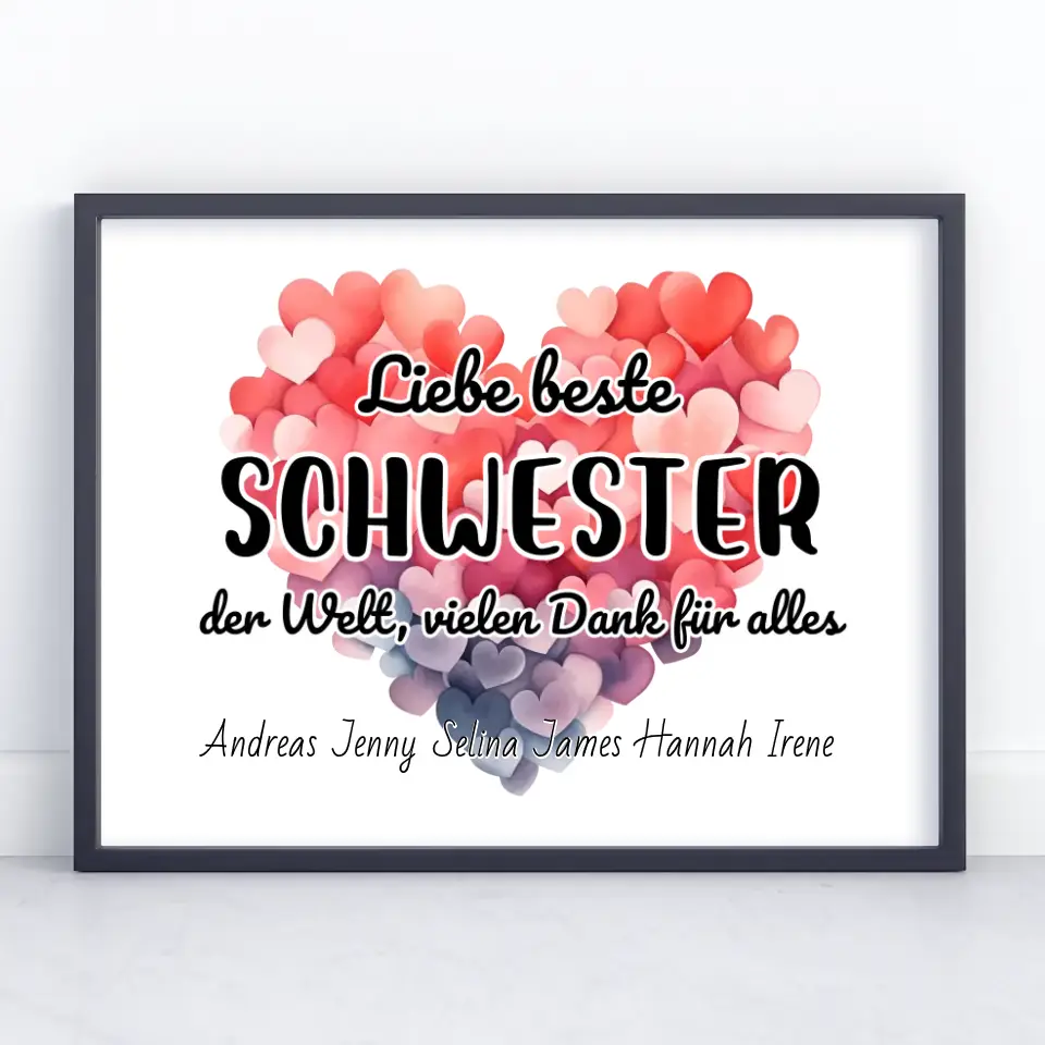 Poster Beste Schwester der Welt Danke für alles Personalisiert
