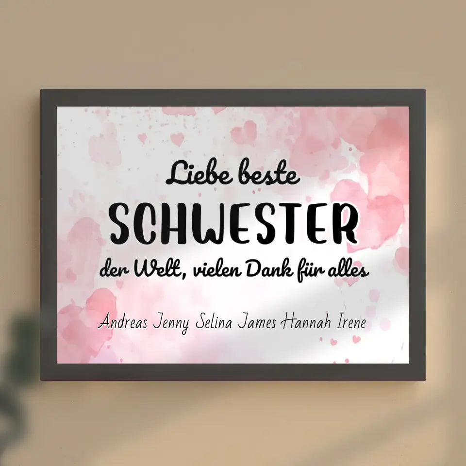 Personalisiertes Poster Beste Schwester der Welt Danke für alles