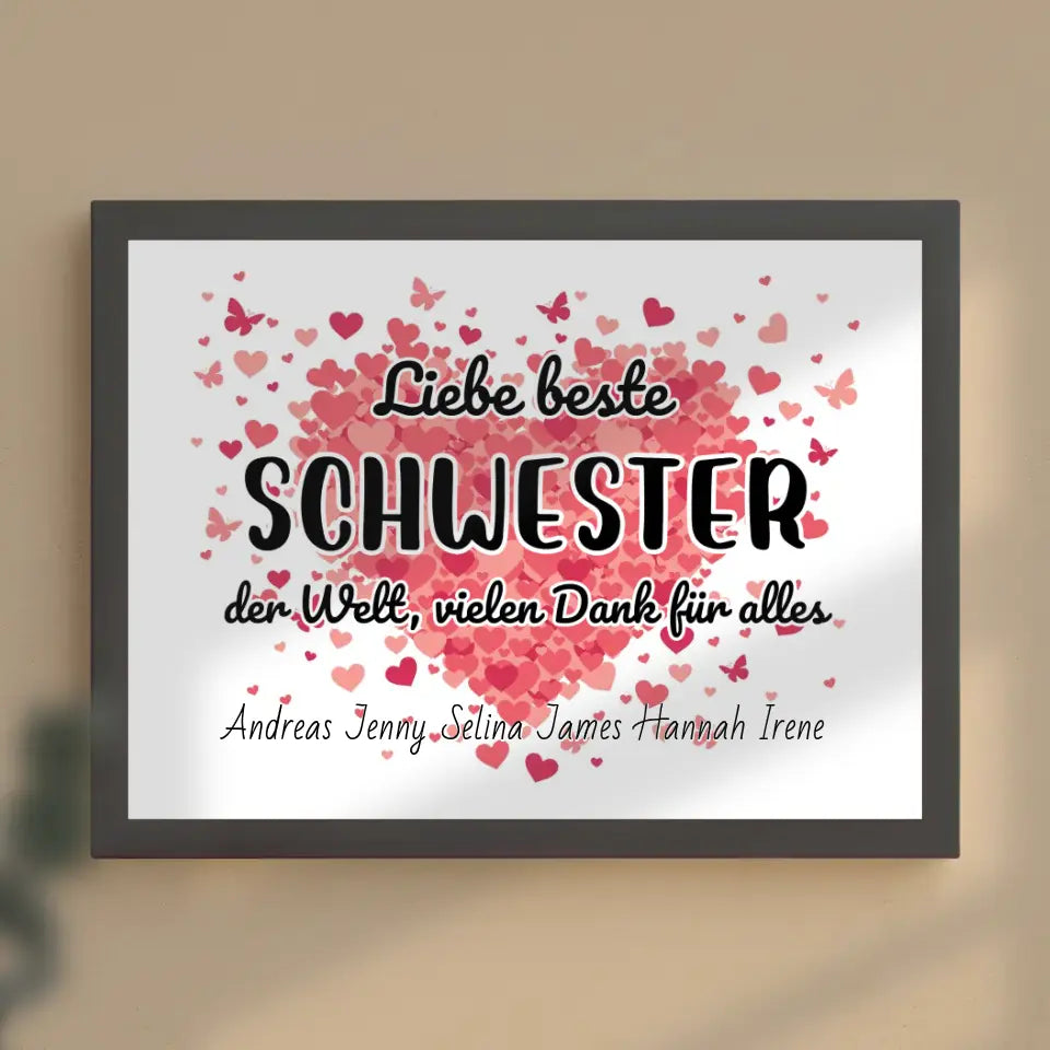 Schwester Poster Personalisiert Beste Schwester der Welt Danke für alles