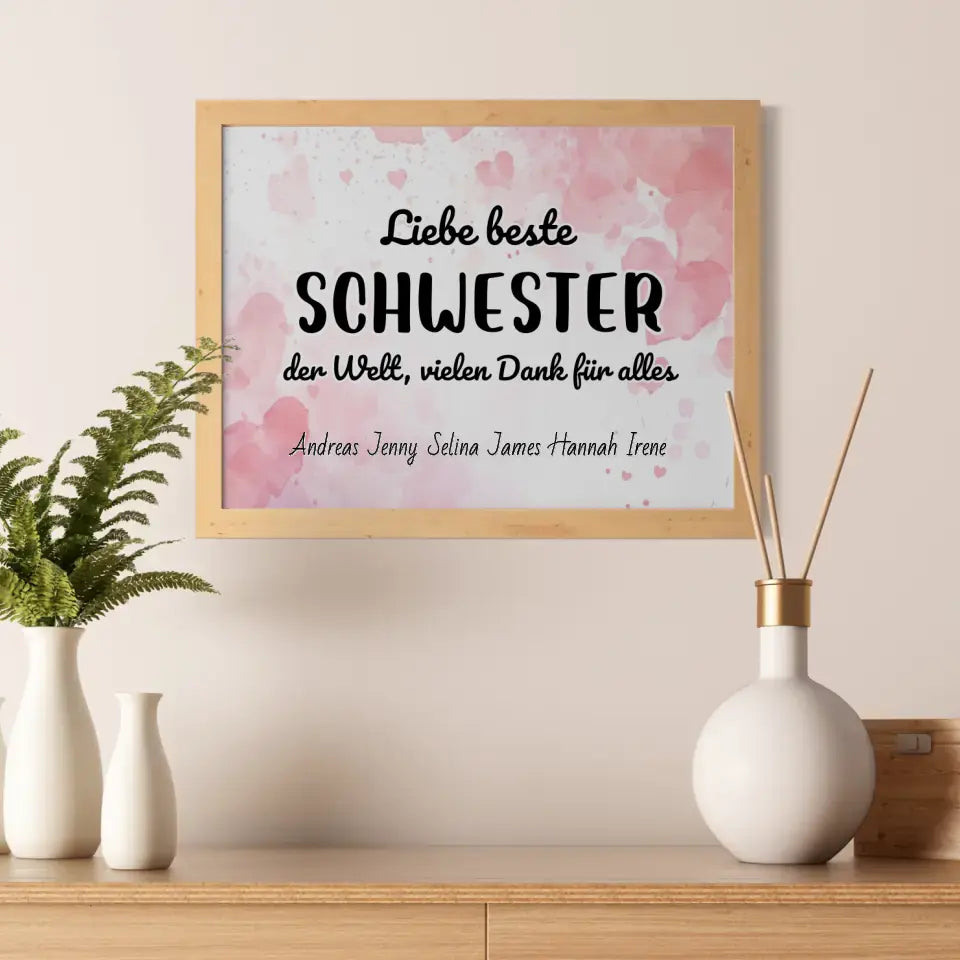 Personalisiertes Poster Beste Schwester der Welt Danke für alles