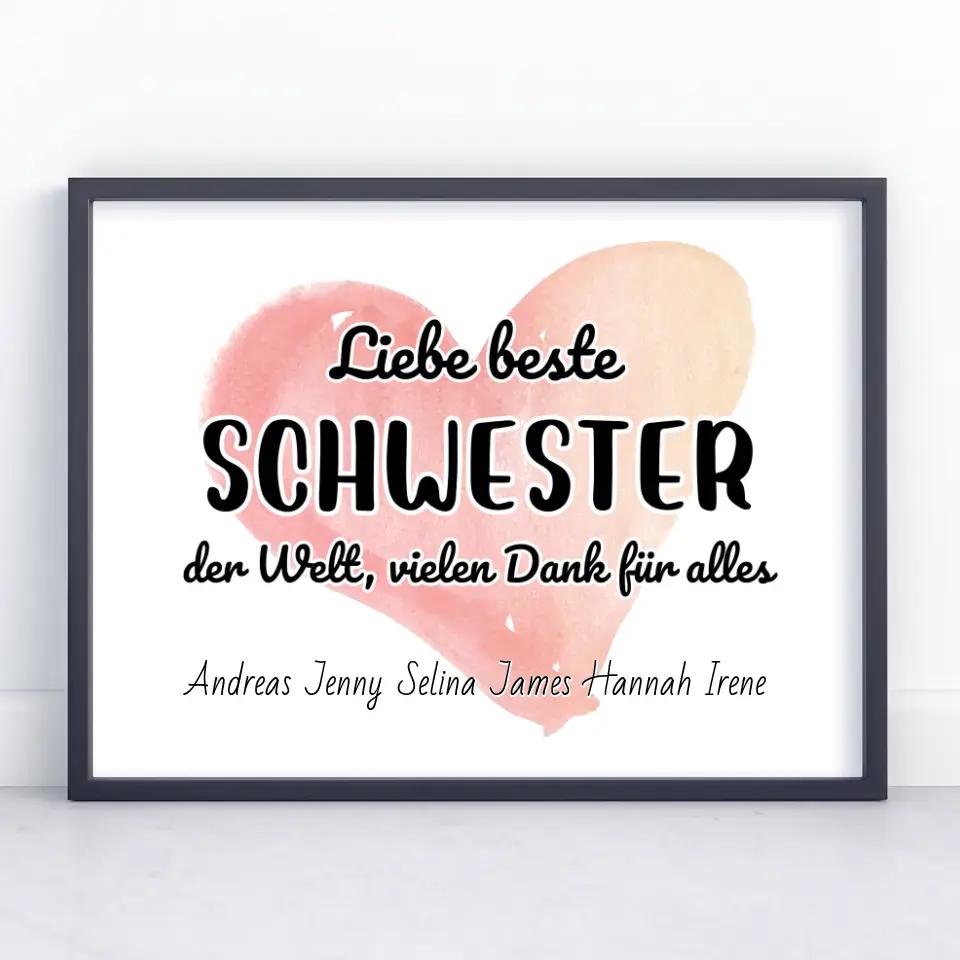 Poster für Beste Schwester der Welt Danke für alles Personalisiert