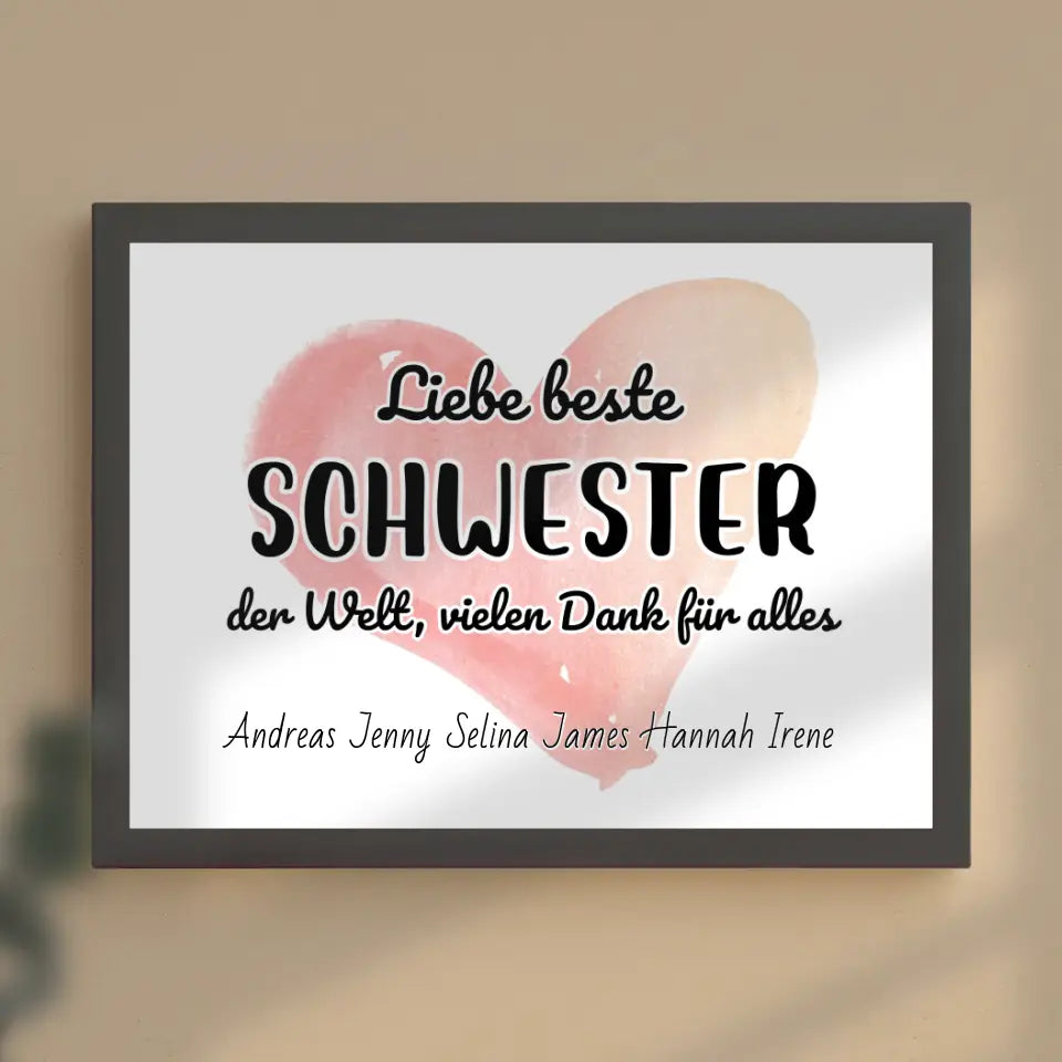 Poster für Beste Schwester der Welt Danke für alles Personalisiert