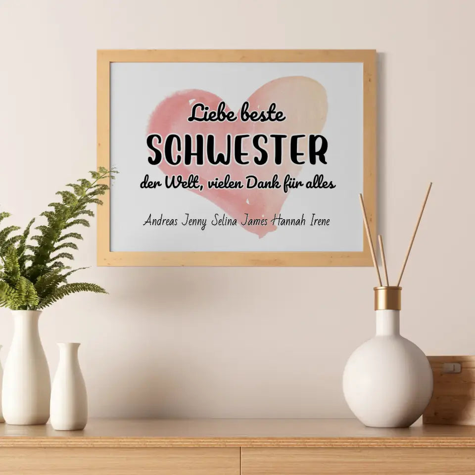 Poster für Beste Schwester der Welt Danke für alles Personalisiert