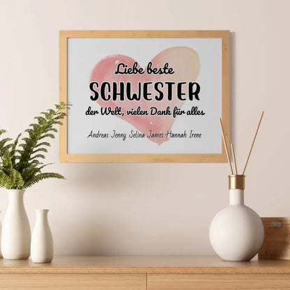 Poster für Beste Schwester der Welt Danke für alles Personalisiert
