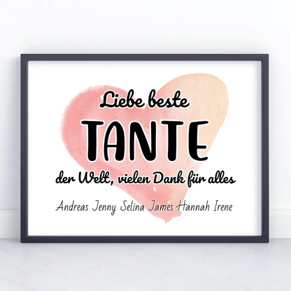 Poster für Beste Tante der Welt Danke für alles Personalisiert