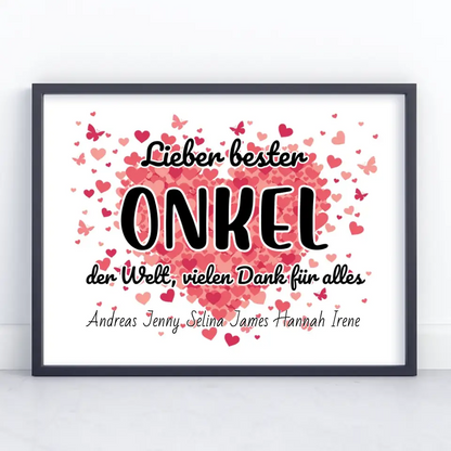 Poster personalisiert Bester Onkel der Welt Danke für alles