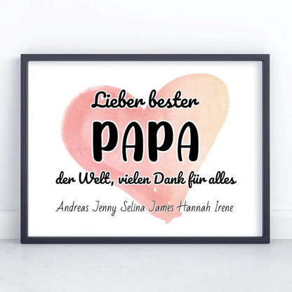 Papa Poster Bester Papa der Welt Danke für alles Personalisiert