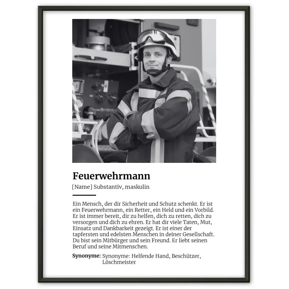 Personalisiertes Poster Definition Feuerwehrmann Mit Name und Foto