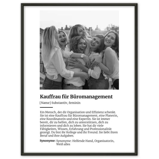 Personalisiertes Poster Definition Kauffrau für Büromanagement Mit Name und Foto