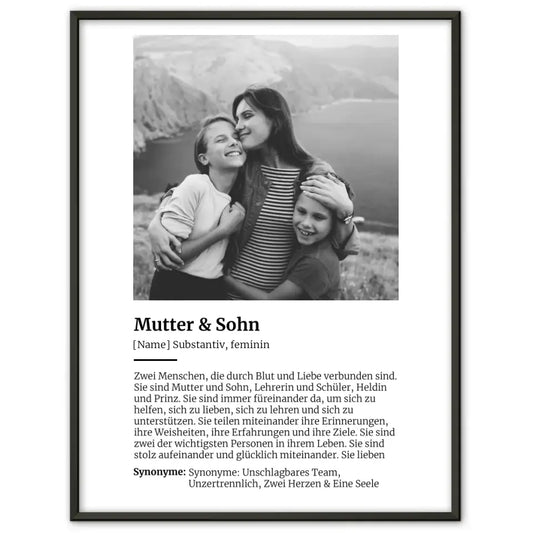 Personalisiertes Poster Definition Mutter & Sohn Mit Name und Foto