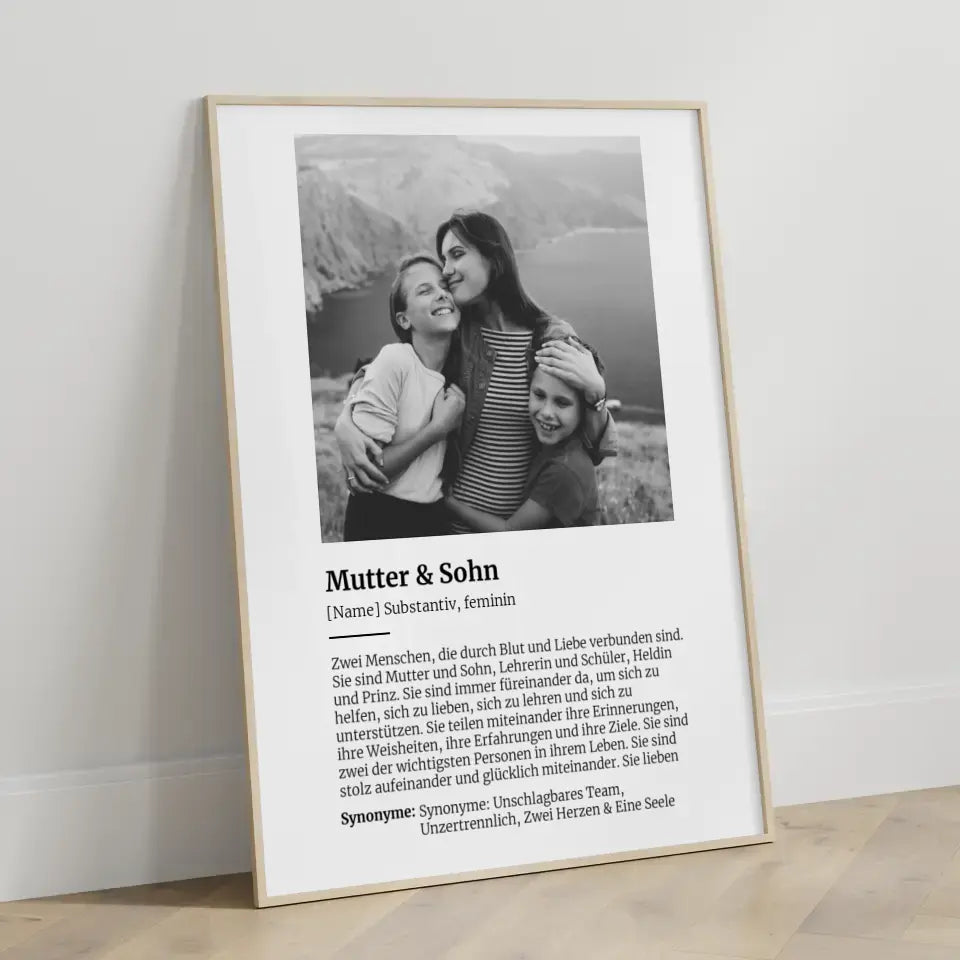 Personalisiertes Poster Definition Mutter & Sohn Mit Name und Foto