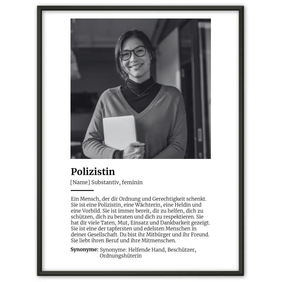 Personalisiertes Poster Definition Polizistin Mit Name und Foto