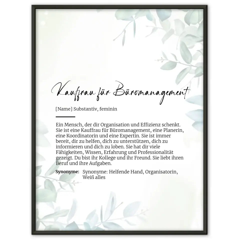 Definitionsposter Definition Kauffrau für Büromanagement Mit Name